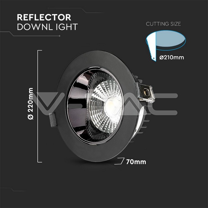 VT-2-33 30W LED REFLECTOR COB DOWNLIGHT WITH SAMSUNG CHIP  BLACK HOUSING