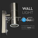 Applique murale VT-7622PIR GU10 avec capteur, corps en acier inoxydable, 2 voies, IP44