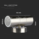 VT-7622 APPAREIL MURAL GU10, CORPS EN ACIER INOXYDABLE - 2 VOIES IP44