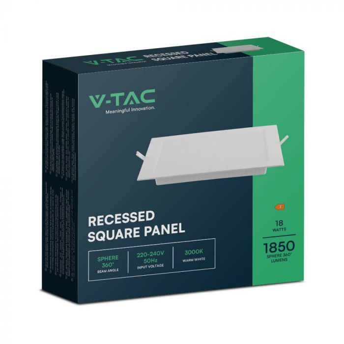 V-TAC VT-1807 18W INBOUWPANEEL VIERKANT 4000k