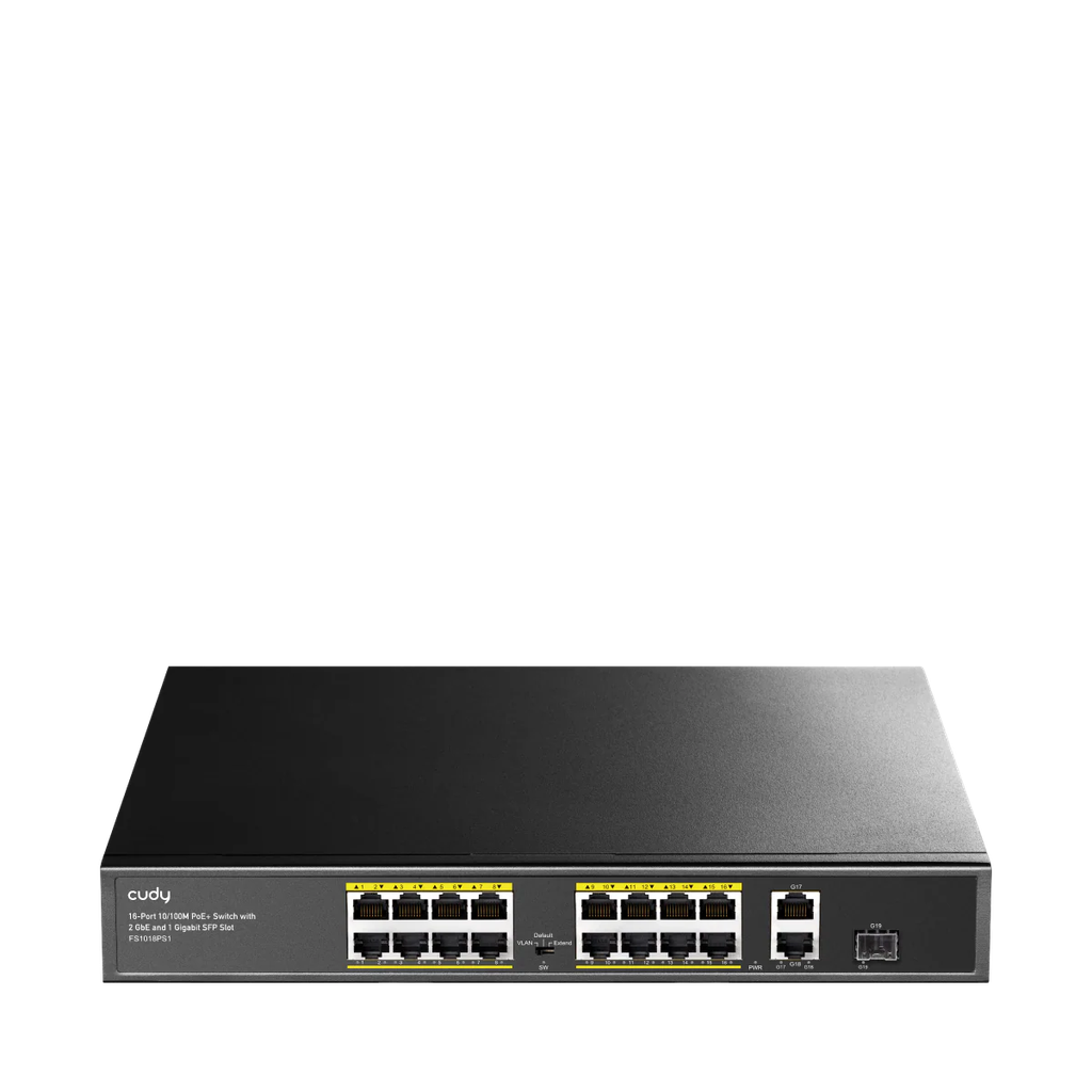 Cudy Switch – 16-Port 10/100M PoE+ Switch with 2 Gigabit Uplinks and 1 SFP Port