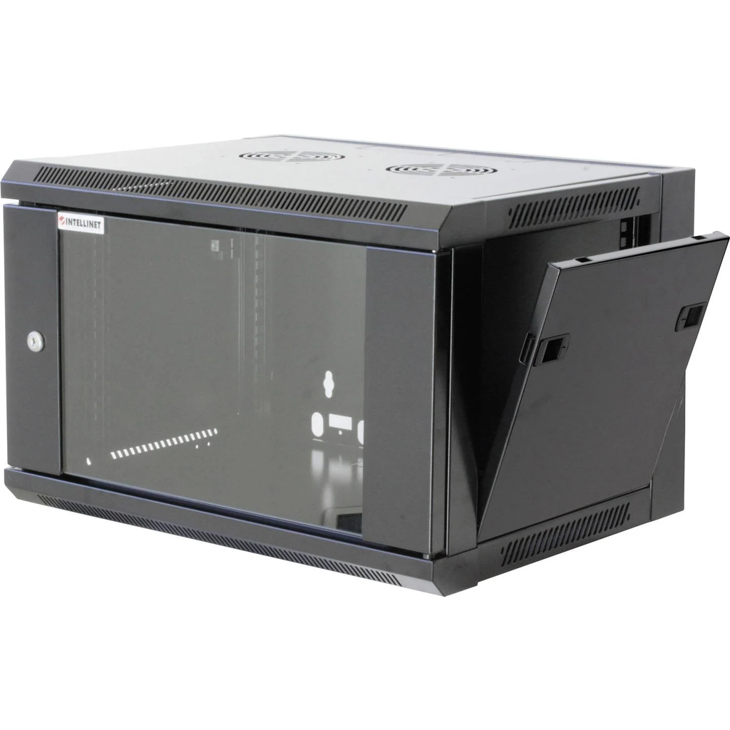 Intellinet 711715 19" wandkast, 6U, 450 mm diep, maximale statische belasting 60 kg, omkeerbare voordeur