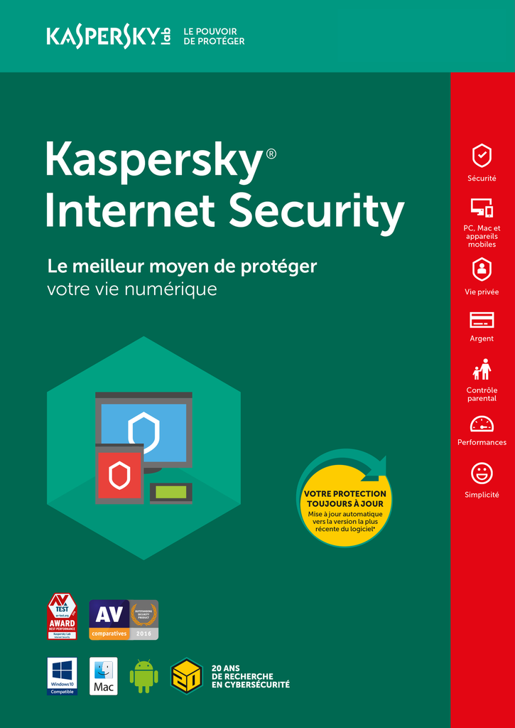 KASPERSKY INTERNET SECURITY 3 PC, Mac et/ou Android Licence 1an