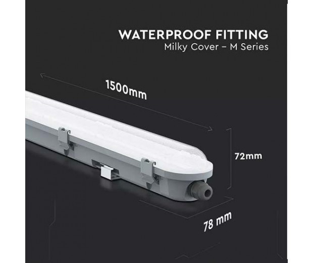 VT-150148 48W LED WATERPROOF FITTING 150CM SAMSUNG CHIP-MILKY COVER+SS CLIPS