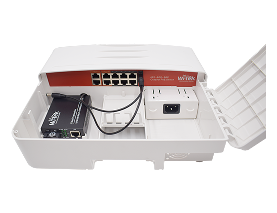 Wi-Tek WI-PS210G-O Switch PoE extérieur Etanche IP67 - (6FE+2GE) POE+ +2GE+1SFP (120W) - LR POE Mode CCTV jusqu'à 250 m