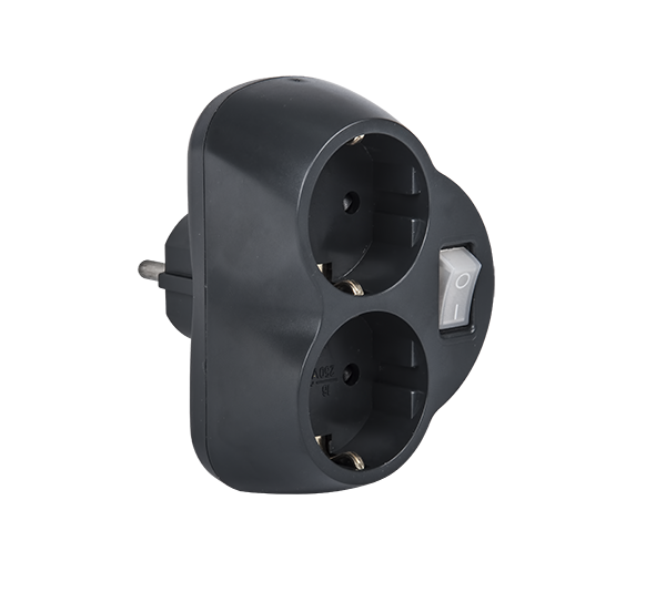 ELMARK DUBBELE ADAPTER MET SCHAKELAAR 16A 250V