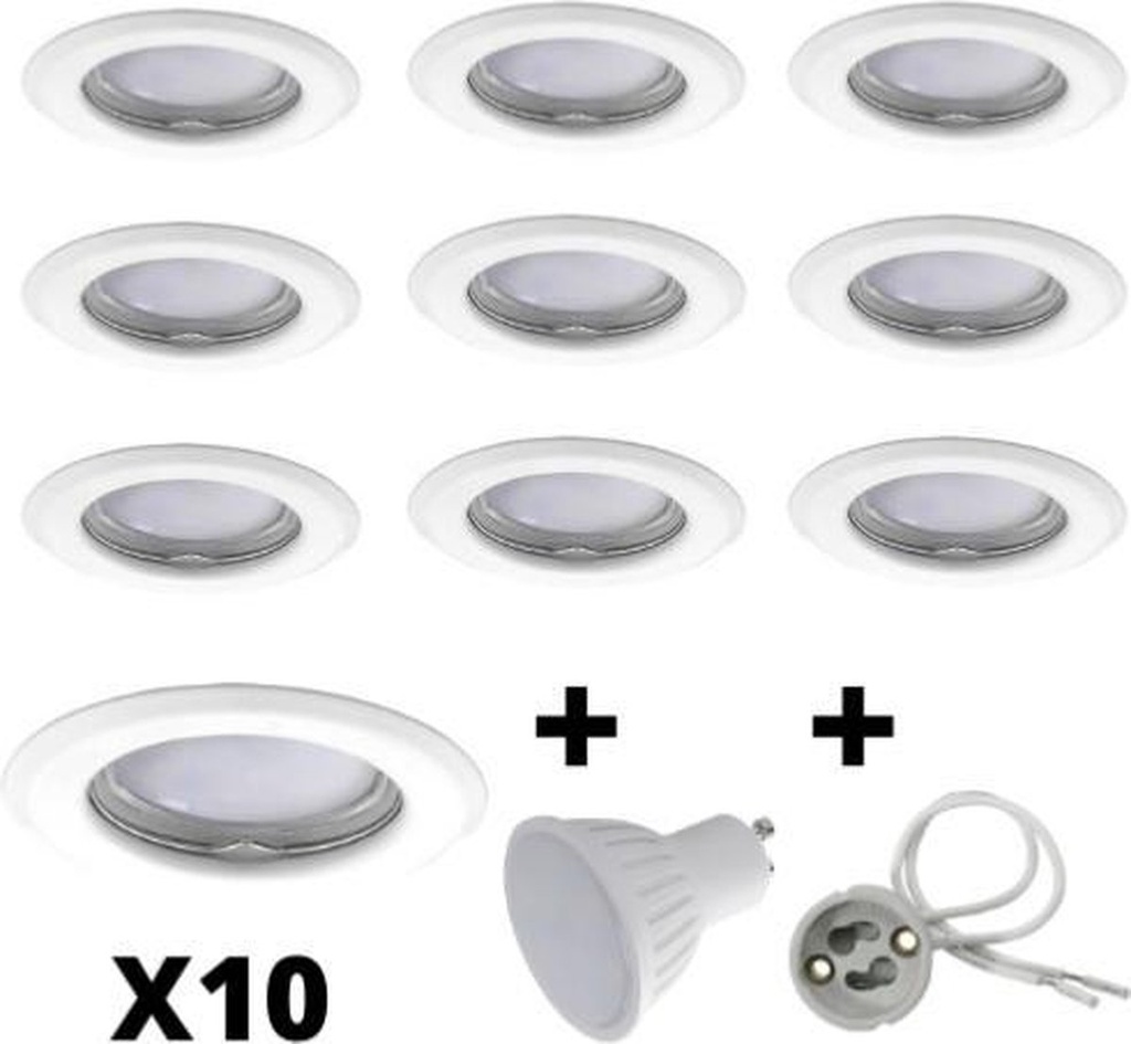 10x V-tac - LED Recessed spots - White - 3000K warm white - 400 lumen - 6 Watt - Dimmable and tiltable - GU10 - IP20 - Round ceiling spots (Ø75 mm) - Spot lighting - for living room, hallway and bedroom - IP65 Waterproof