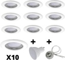 10x V-tac - LED Recessed spots - White - 3000K warm white - 400 lumen - 6 Watt - Dimmable and tiltable - GU10 - IP20 - Round ceiling spots (Ø75 mm) - Spot lighting - for living room, hallway and bedroom - IP65 Waterproof