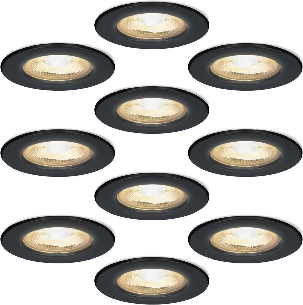 ELMARK 9251R/BL-SET Noir Set de 10 spots encastrés LED dimmables avec spot 6 Watt inclinable - Decoupe 70mm (3000K)
