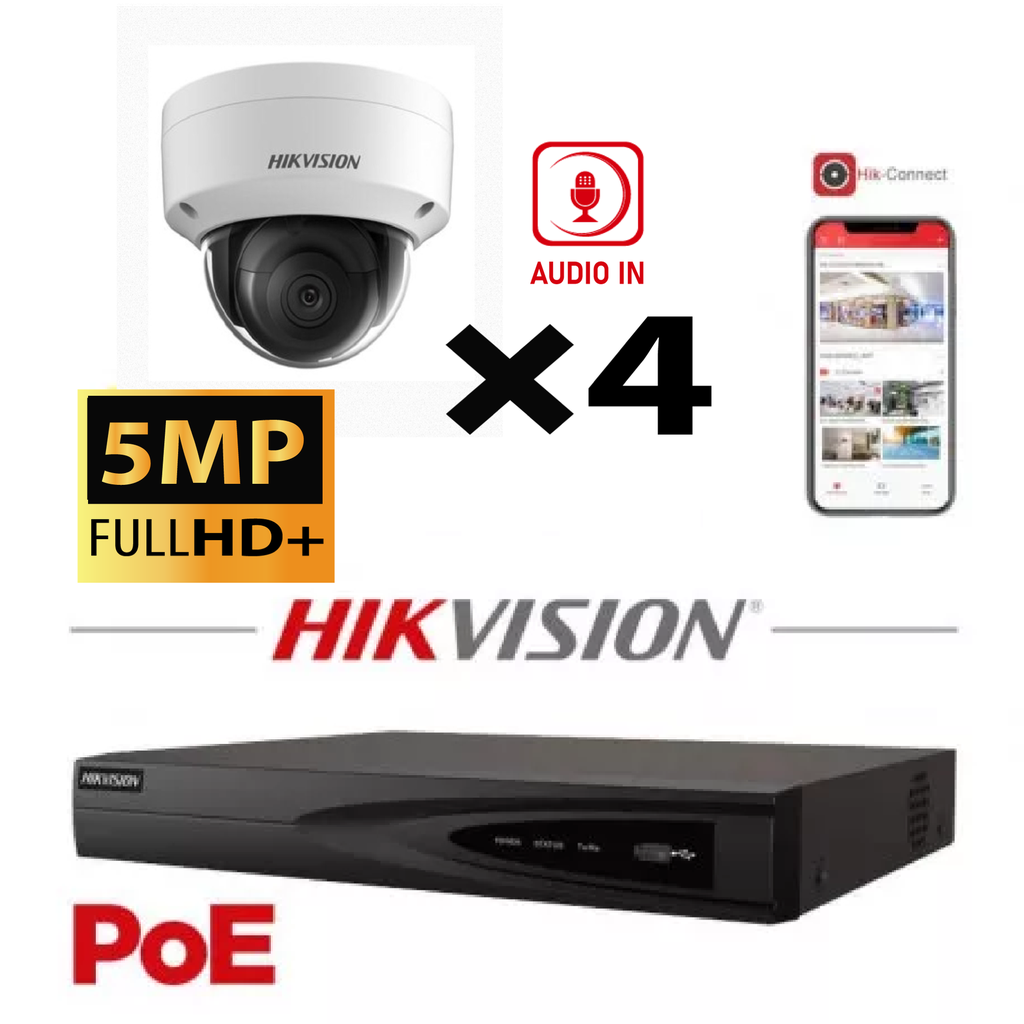 HIKVISION Camera Kit  Lite Serie 4x IP Camera  5MP -   NVR 8xChannel - Hard Disk 4Tb Extensible To Max 8x IP Camera