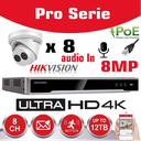 [HIKPRO-8M8T] HIKVISION Surveillance Camera Kit  Pro Serie - NVR 8Ch  4K UHD IP POE - 8x 8MP IP CAMERA Pro-Serie In/Outdoor Night Vision IR Up to 30m - 4TB HDD Storage (Turret)