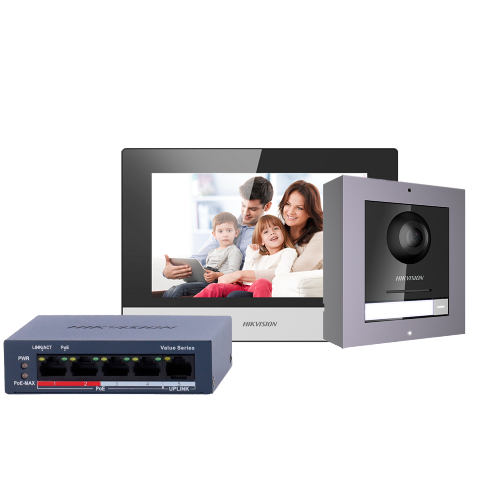 Hikvision DS-KIS602(B)IP-POE video intercom kit 1x call button Black Body  7Inch Touch WIFI Monitor