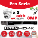 [HIKPRO-8M2T] HIKVISION 8MP Surveillance Camera Kit  Pro Serie - NVR 4Ch  4K UHD IP POE - 2x 8MP IP TURRET CAMERA Pro-Serie In/Outdoor Night Vision IR Up to 30m - 2TB HDD Storage 