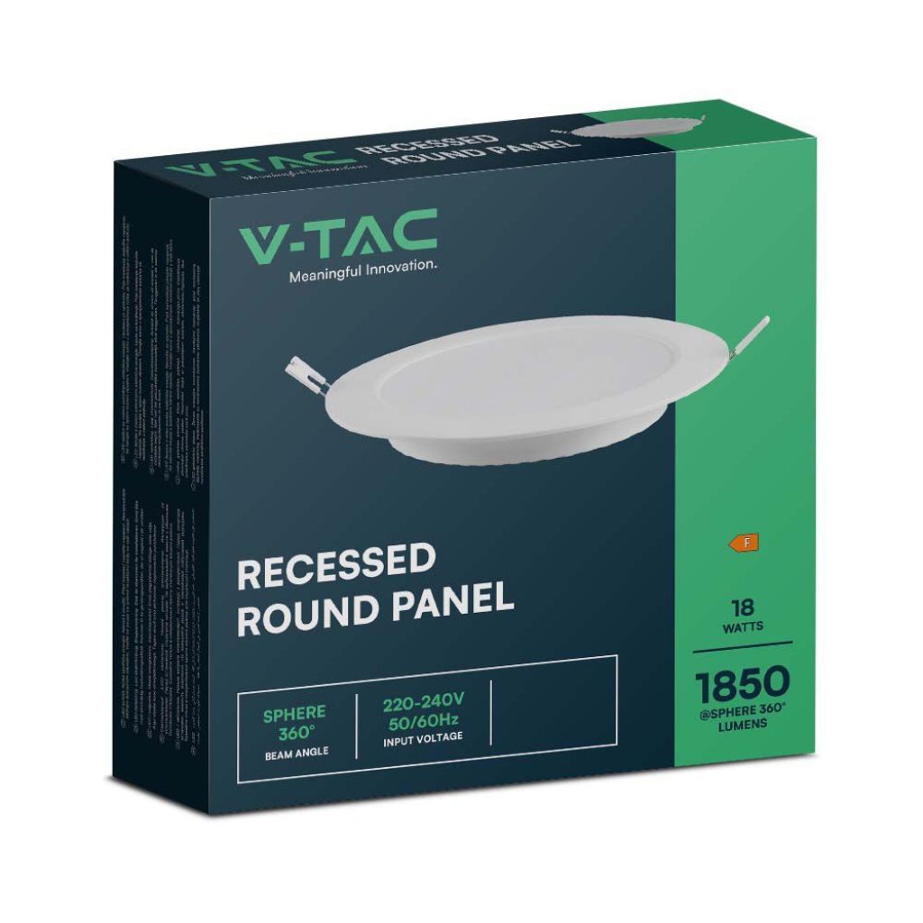 VT-61018 BACKLIT RECESSED PANEL ROUND 18W AMSUNG CHIP CUT (200-205mm) - 220x28.5 mm Outside