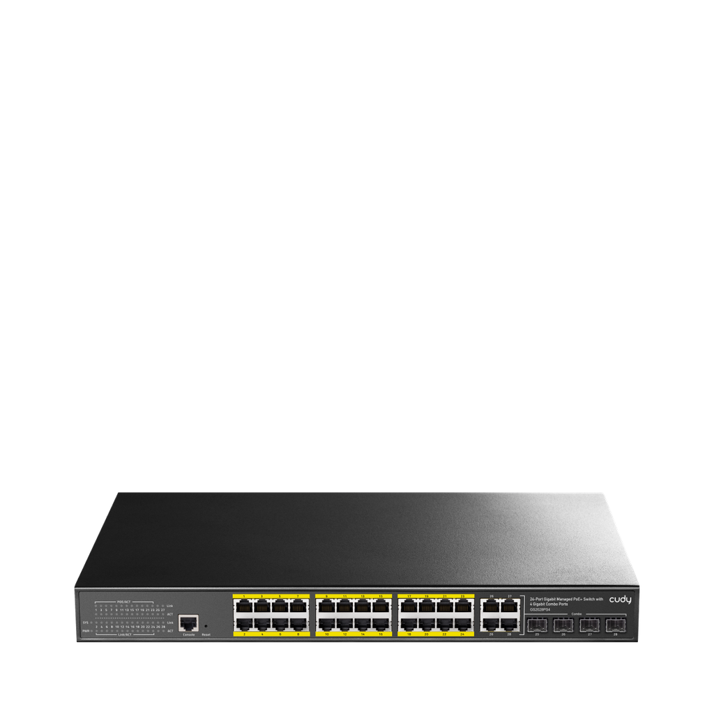 Cudy GS2028PS4-300W Switch PoE+ Gigabit manageable L2 à 24 ports avec 4 ports combo Gigabit, 300 W
