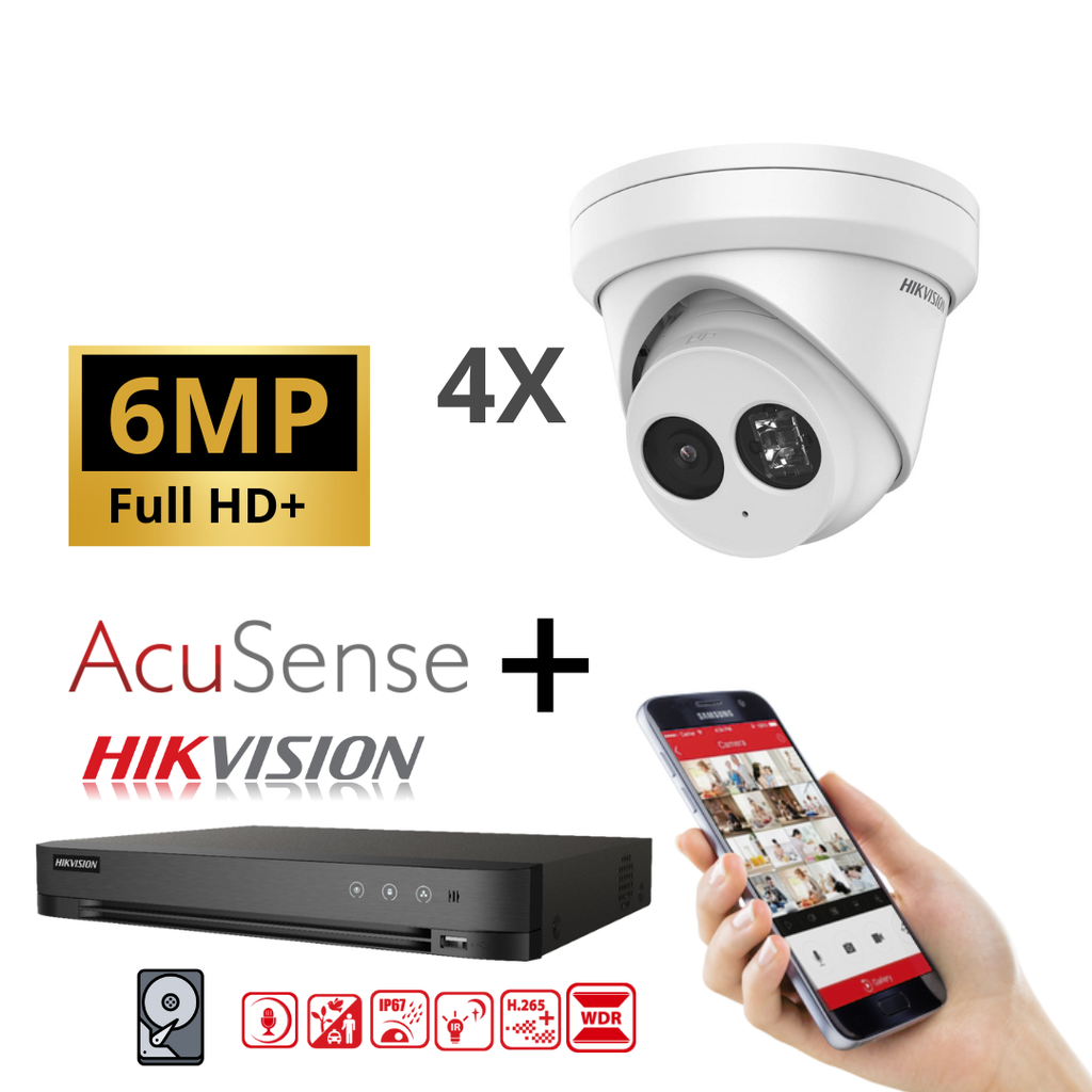 Hikvision Kit IP 4 caméras 6 MP IR / Série Acusense G2 - 4 caméras tourelle audio DS-2CD2363G2-IU - enregistreur NVR 4 canaux DS-7604NXI-K1/4P - Disque dur 2 To installé