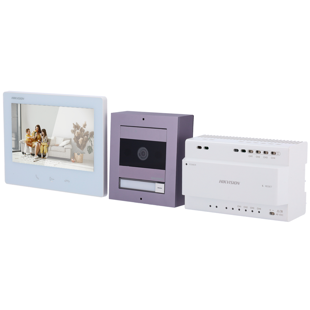 Kit interphone vidéo HD 2 fils Hikvision DS-KIS704EY/Aluminium avec 1 bouton d'appel et moniteur Wi-Fi tactile 7 pouces