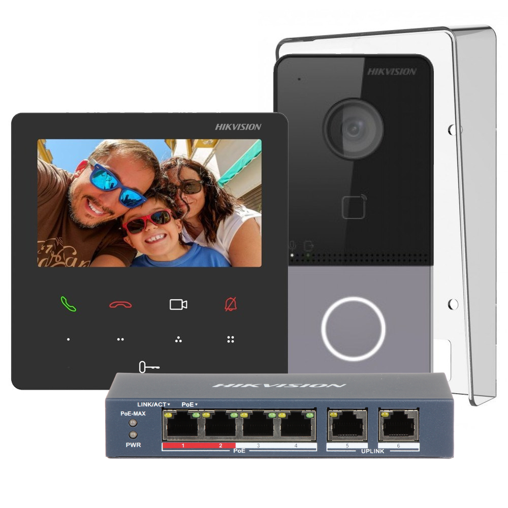 Hikvision DS-KIS606-P IP Video Intercom Kit kit 1x call button Surface Mount - 4.3-inch colorful touch Wifi screen WIFI