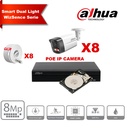 Kit de caméras IP DAHUA Smart Dual Light WizSense   Series 30 m - 8 caméras Bullet 8 mégapixels 2,8 mm + NVR POE 8 canaux + 4To  