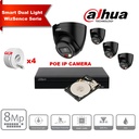 DAHUA Smart Dual Light WizSense-serie  30m IP-camerakit - 4x 8 megapixel 2,8 mm Torencamera IPC-HDW2849T-S-IL  + 8 kanalen POE NVR + 2 TB max. 8x camera