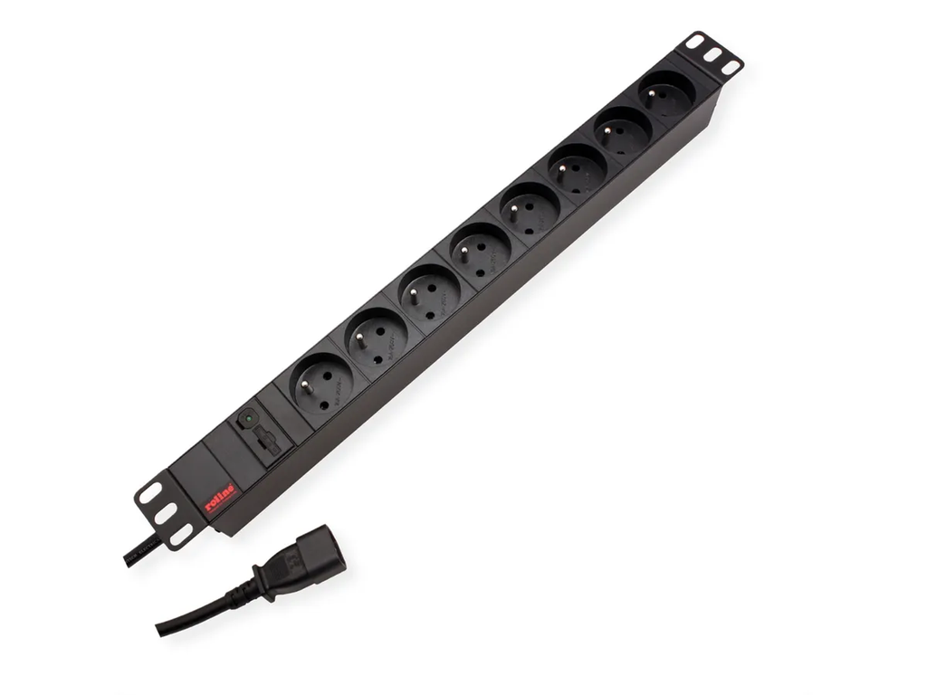 ROLINE PDU pour armoire, 8 prises, 45°, 16A, FR/BE, noir, IEC320 C14 M 2 m