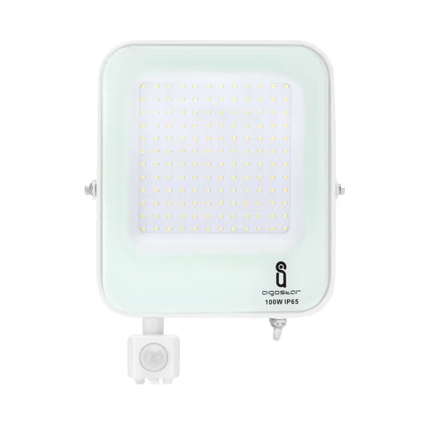 AIGOSTAR LED-schijnwerper met sensor, wit, LED-projector met sensor, 100W, 8900lm, 6500K, IP65