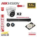 HIKVISION Acusense Camera Kit Up to 4x - Smart Hybrid Lighting - 4K-8MP White IP Turret Camera with Active Strobe Light and Audio Alarm - Dual Microphones - Acusense NXI Series 4x Channel NVR with PoE for up to 4x IP Cameras