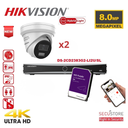 HIKVISION Acusense Surveillance Camera Set Up to 8x - Smart Hybrid Lighting - 4K-8MP White IP Turret Camera with Active Strobe Light and Audio Alarm - Dual Microphones - Acusense NXI Series  8x Channel NVR with PoE for up to 8x IP Cameras -  Hard Disk 4Tb Preinstalled
