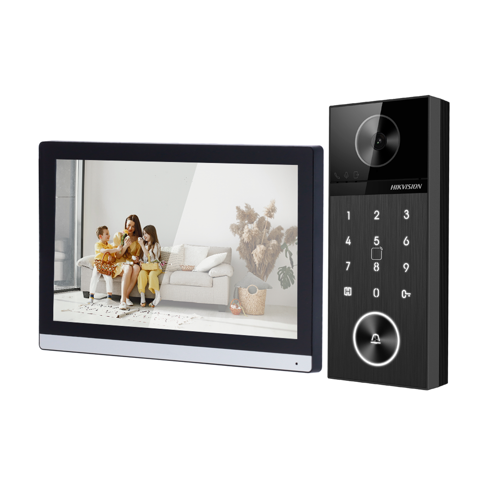 Hikvision DS-KIS612-S IP-kit IP-PoE video-intercomkit, 1 belknop, opbouwmontage, 7-inch wifi-touchscreenmonitor + 5-poorts PoE-switch
