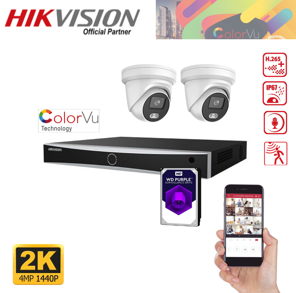 Hikvision IP Surveillance Camera Kit - 4 Channels - Up to 4x 4MP IP PTZ Cameras - DS-2CD2347G1-IU - 4mm - 1TB Hard Drive Pre-installed