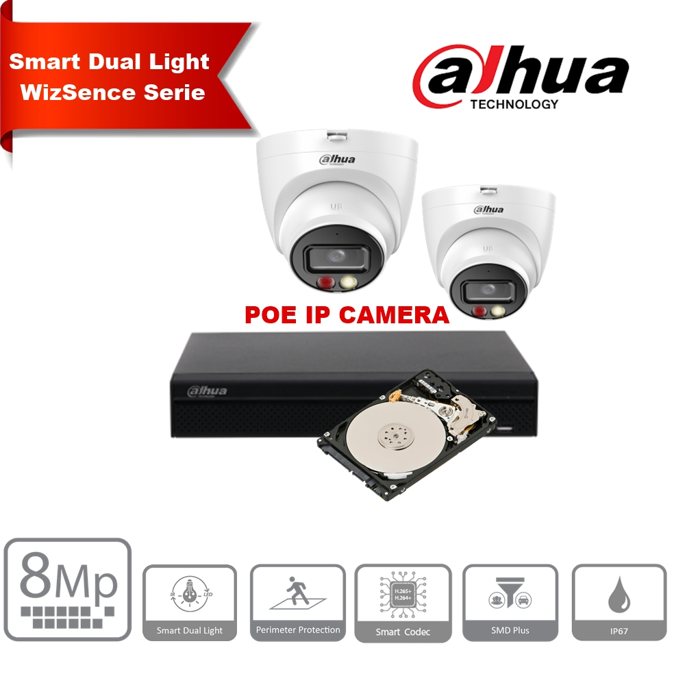 Dahua WizSense 8MP 4K IP Camera Kit – Up to 8x Turret IP Cameras, 8-Channel PoE NVR &amp; 6TB HDD