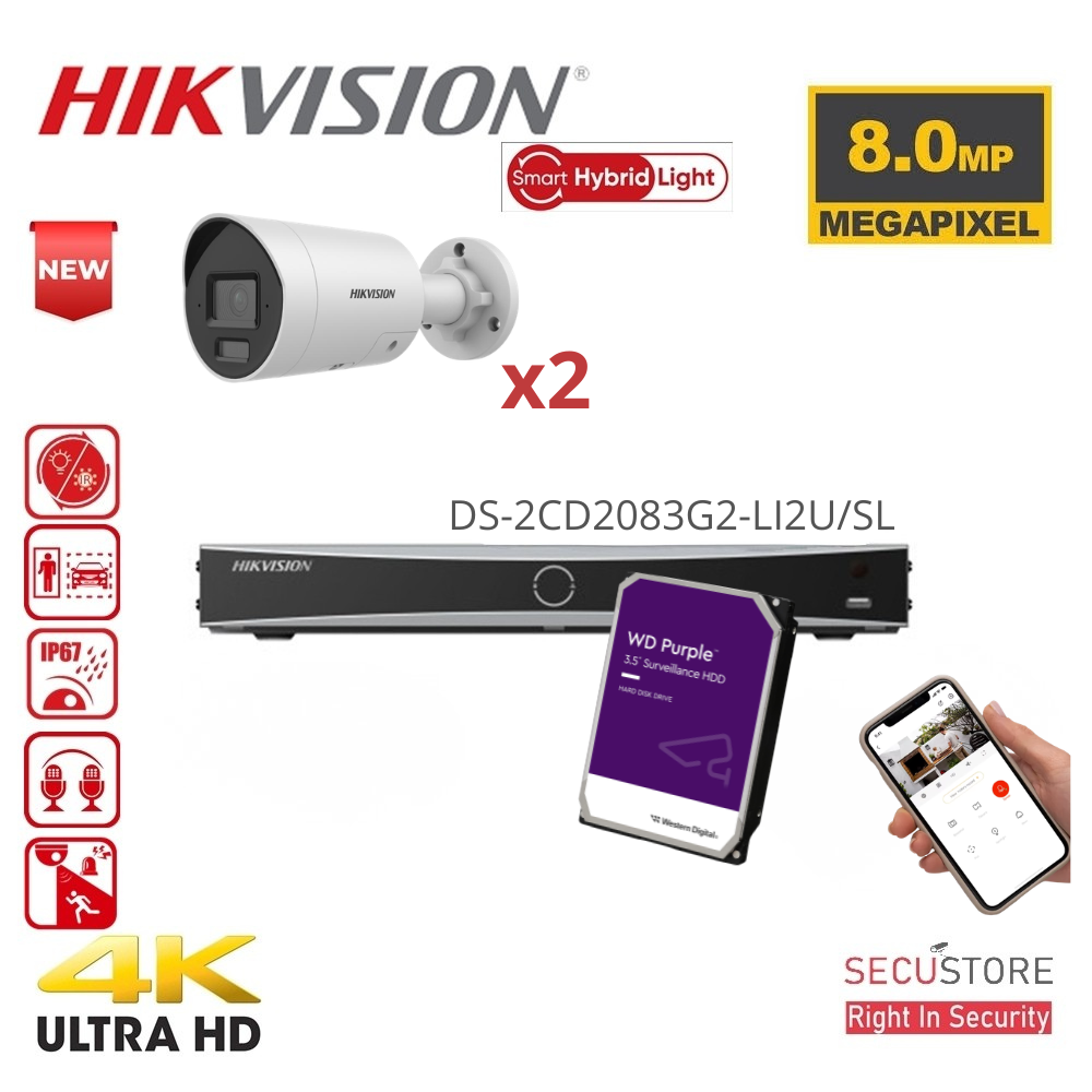 HIKVISION Surveillance IP Camera Set Acusense 8MP - 2/3/4/5/6/78x 4k-8MP Bullet IP Camera with Intelligent Hybrid Lighting - Built-in Microphone &amp; Strobe &amp; Audio Alarm - Acusense NXI Series 8x Channel NVR with PoE - 4TB  Hard Drive Pre-installed)