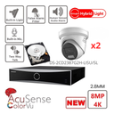 HIKVISION Bewakingscameraset Acusense 4K/8MP - 2x/3x/4x/5x/6x/7x/8x IP 4K-8MP Turret Bewakingscameraset met Actieve Stroboscoop en Audioalarm - Acusense NXI Serie 8-kanaals NVR met PoE - 2x SATA - 4TB of 6TB harde schijf, uitbreidbaar tot 8 IP-camera's