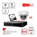 HIKVISION 4K/8MP ColorVu AcuSense IP Camera Kit – Includes up to 8x 4K/8MP ColorVu AcuSense IP dome cameras (with built-in microphone) and an 8-channel AcuSense NXI-series NVR with PoE (2 SATA ports) – Pre-installed 6TB hard drive.