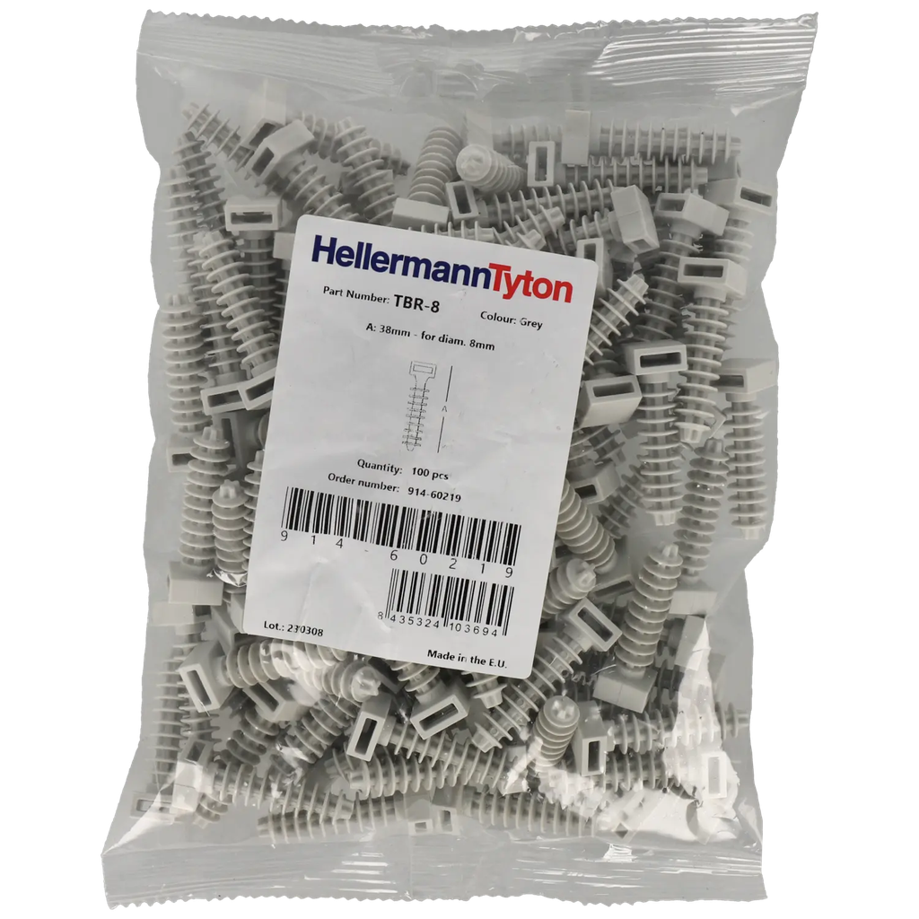 Bevestigingspunt voor kabelbinders, 8 mm, 100 stuks, grijs