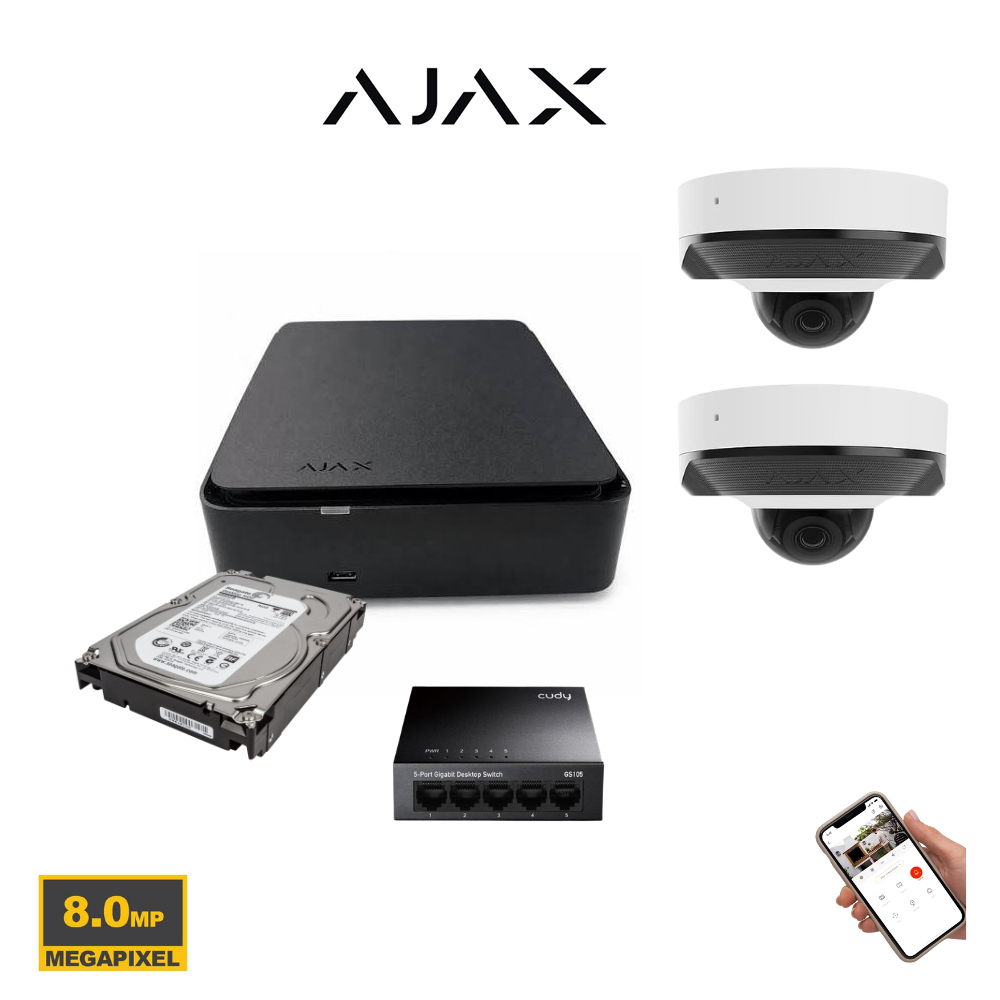 AJAX 8MP-videobewakingsset met maximaal 8 Dual Light-domecamera's + 8-kanaals PoE-NVR + 4TB HDD