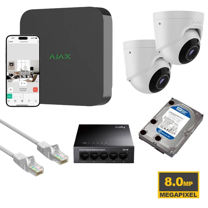 AJAX 8MP Video Surveillance Kit with Up to 8 Dual Light Turret Cameras + 8CH PoE NVR + 4TB HDD