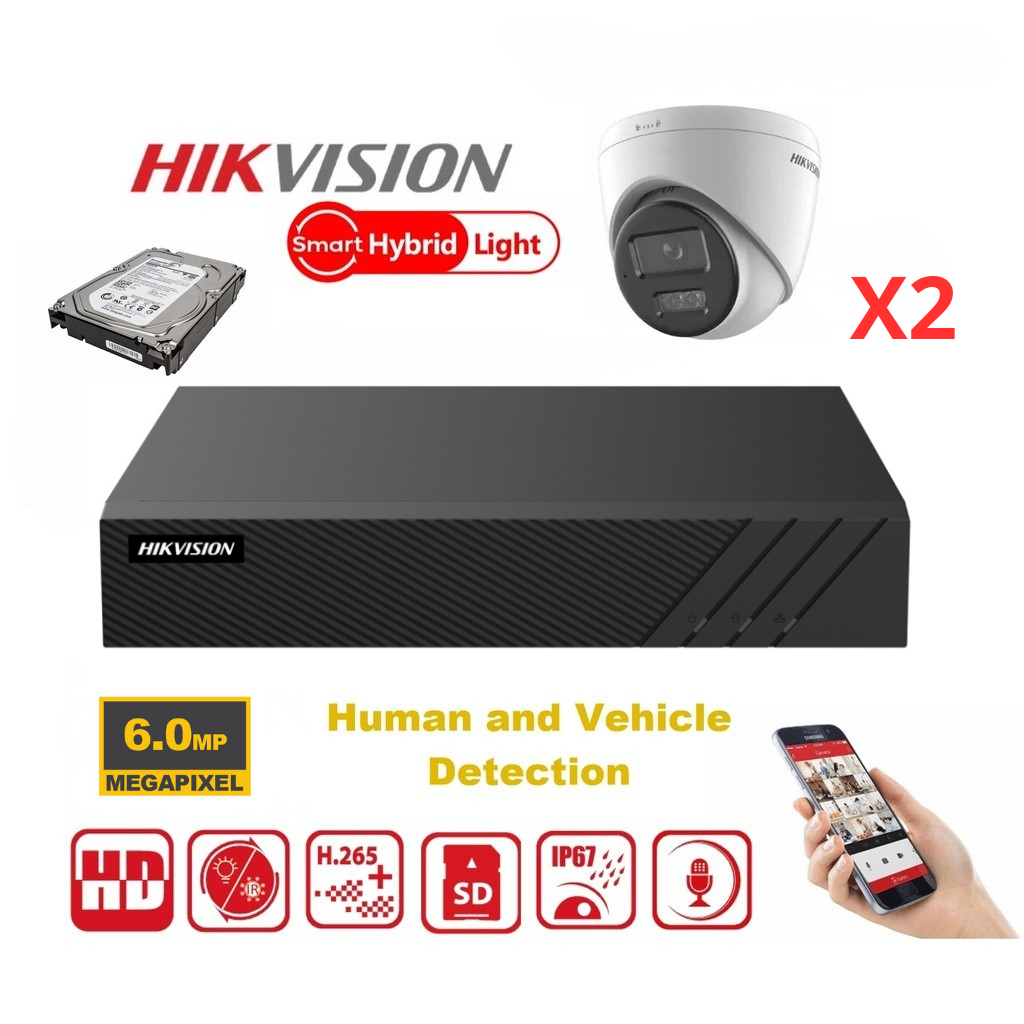 HIKVISION 6MP Surveillance Camera Kit – Up to 8x 6MP Dual-Light Turret IP Cameras (DS-2CD1363G2-LIUF) – Lite Series 8-Channel PoE NVR – Pre-installed 4TB Hard Drive