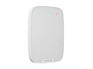 Ajax KeyPad, draadloos touchscreen toetsenbord, wit, werkt op 4 AA-batterijen.
