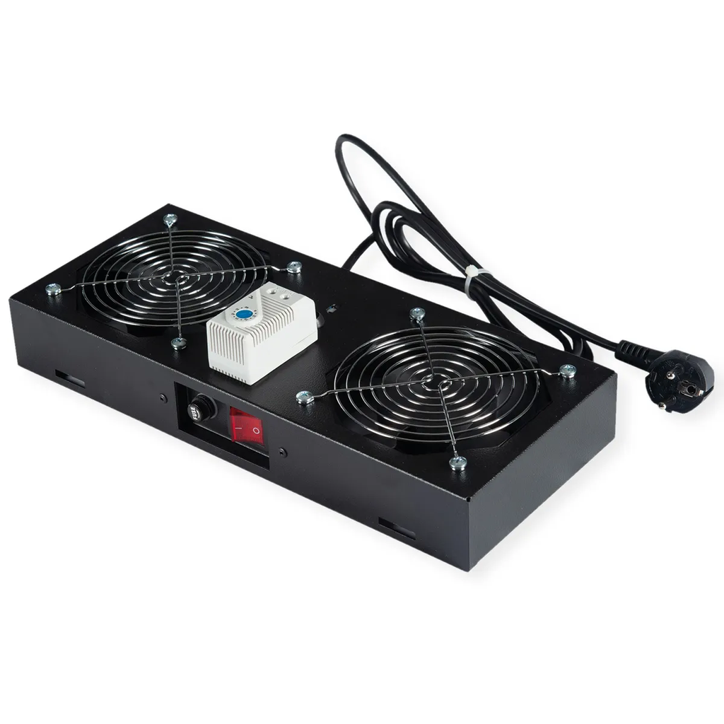Unité de ventilation à 2 ventilateurs, avec thermostat, pour coffret mural 19 pouces, noir