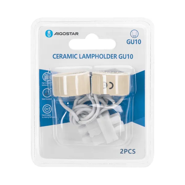GU10 ceramic socket with terminals, white (2 pieces)