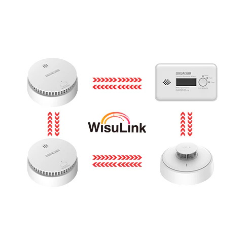 Wisualarm Wireless Interconnected Smoke Alarm &amp; CO Alarm &amp; Heat Alarm 4PC Kit