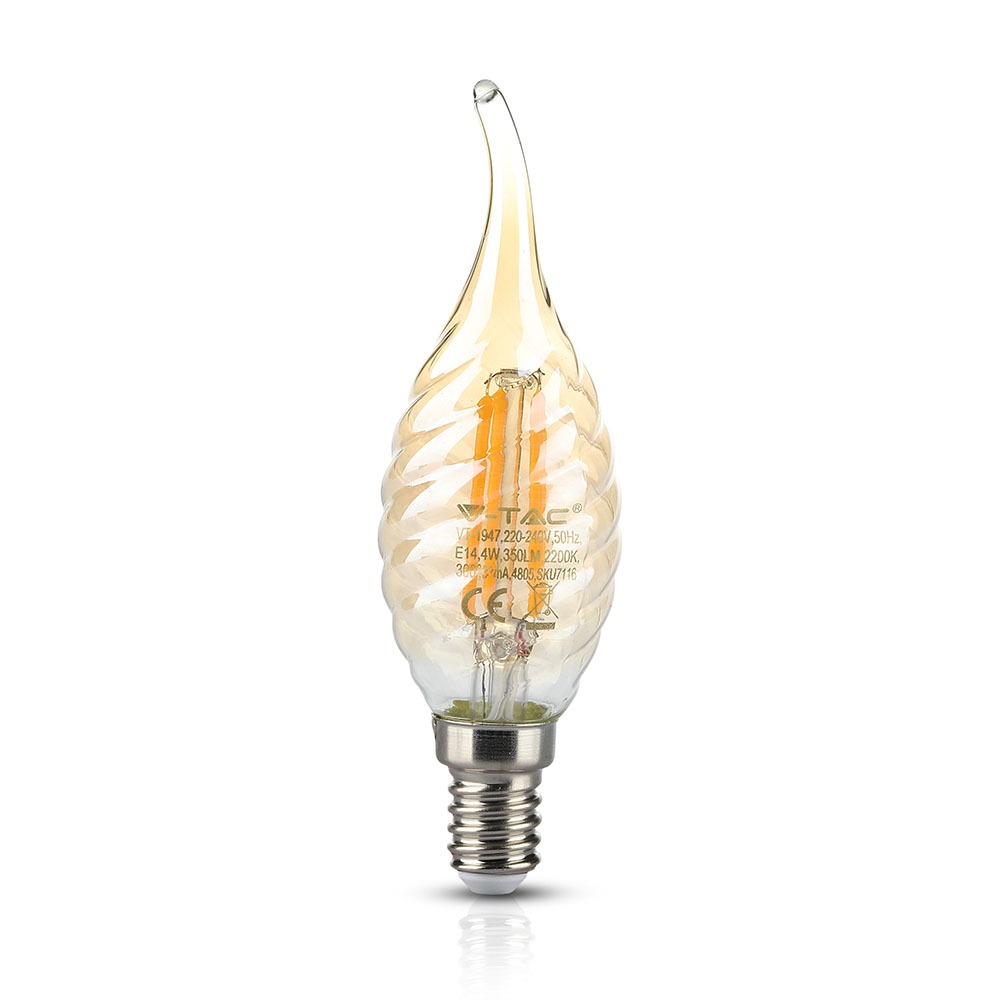 VT-1947 4W TWISTED CANDLE FILAMENT BULB AMBER COVER WITH TIP  E14 Colorcode 2200K-Warm White