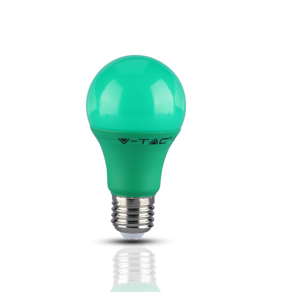 Ampoule LED VT-2000 9 W A60 en plastique vert E27, lot de 10 pièces, code couleur 6 400 K, blanc froid