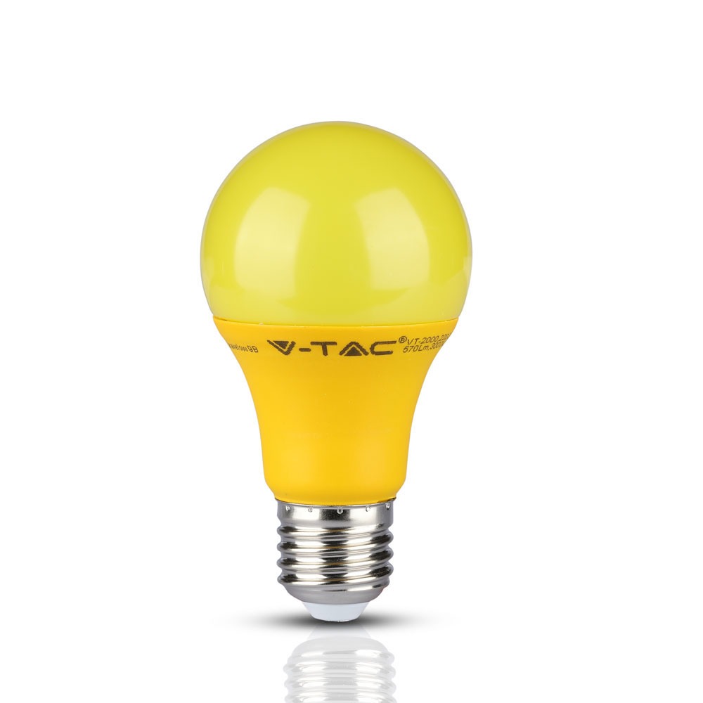 VT-2000 9W A60 LED YELLOW COLOR PLASTIC BULB  E27 10PCS/SHRINK PACK Colorcode 3000K-Warm White