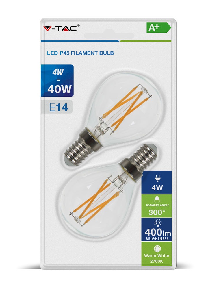 VT-2184 4W P45 CROSS FILAMENT BULB-CLEAR COVER  E14 BLISTER PACK Colorcode 2700K-Warm White