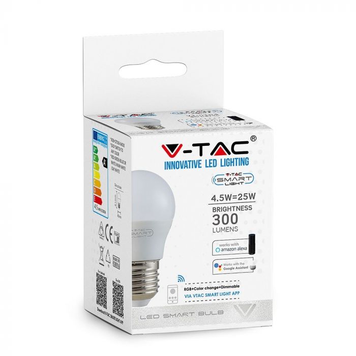 VT-5124 5W G45 LAMP COMPATIBEL MET AMAZON ALEXA EN GOOGLE HOME W-CW E27 Kleurcode RGB+WW/CW