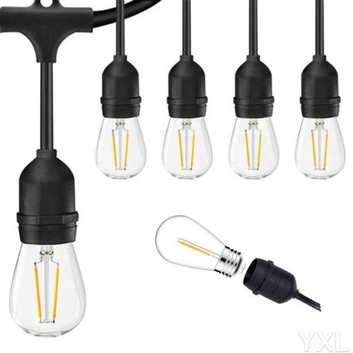 [3110] AV-713-10 Waterdicht Lichtslinger 10m + 3m Extra +15x Decoratieve Lampen S14-E27-2W 2700K