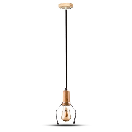 [3818] VT-7130 TRANSPARENT GLASS+WOOD PENDANT LIGHT WITH CANOPY