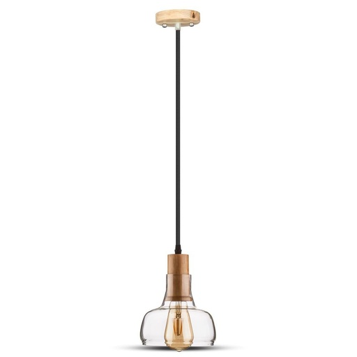 [3819] VT-7170 TRANSPARENT GLASS+WOOD PENDANT LIGHT WITH CANOPY
